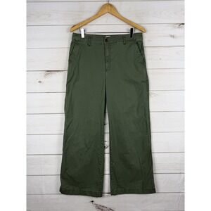 Gap Girlfriend Khaki Pants Womens 12 Green Wide Leg High Waisted Pockets Casual